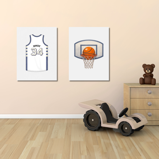 Σετ 2 Σχεδίων – Φανέλα & Καλάθι Μπάσκετ – Με Όνομα Παιδιού