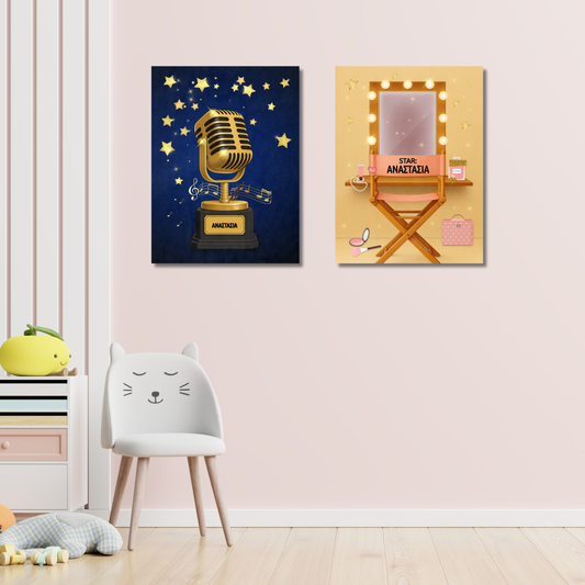 Σετ 2 Σχεδίων – Μικρόφωνο & Καμαρίνι – Με Όνομα Παιδιού